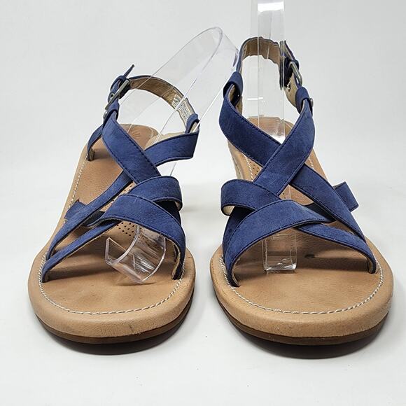 UGG Australia Wedge Sandal Women 9.5 Gaiana Blue Leather Strappy Woven Heel - Picture 4 of 11